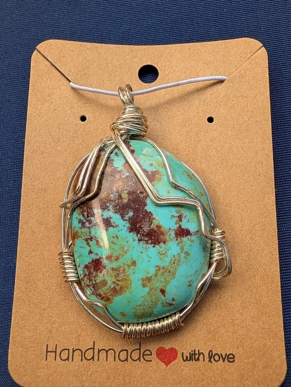 Handmade Genuine Turquoise Wire-Wrapped Pendant Necklace